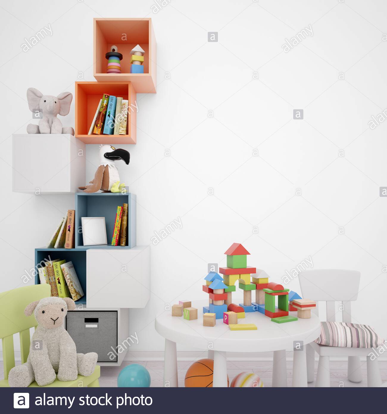 playroom floating shelves