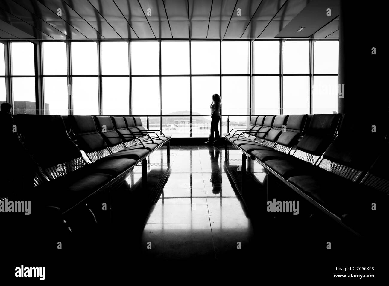 Coronavirus covid-19 emergency travel closed airport concept wih stopfor flights canceled due to worldwide virus outbreak - worlwide pandemic stop to Stock Photo