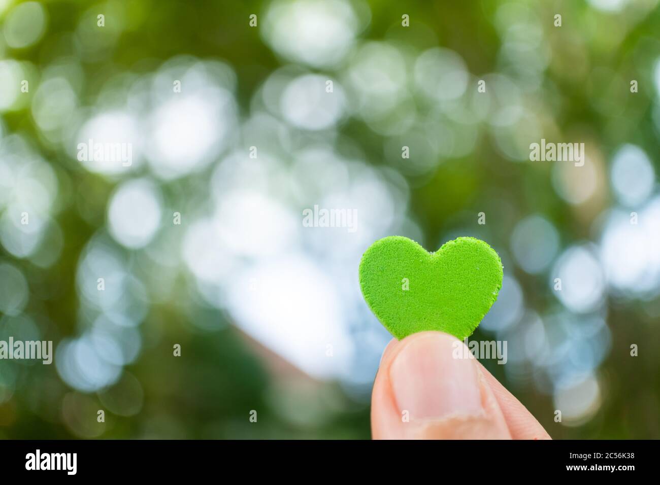 Hand hold little heart meaning feel love with green nature bokeh background Stock Photo Alamy