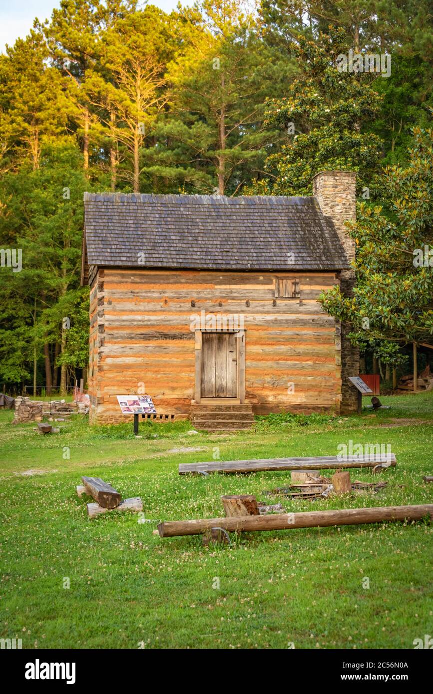 Fort Yargo log structure, built in 1792 for protection from Creek and Cherokee Indians, at Fort Yargo State Park in Winder, Georgia. (USA) Stock Photo