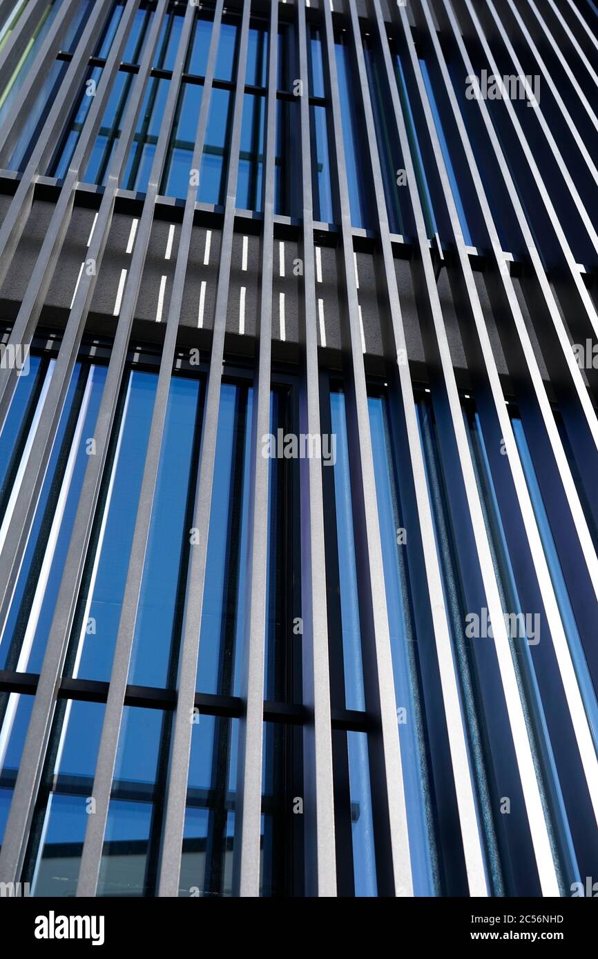 Germany, Bavaria, Upper Bavaria, modern office building, window, barred, detail Stock Photo