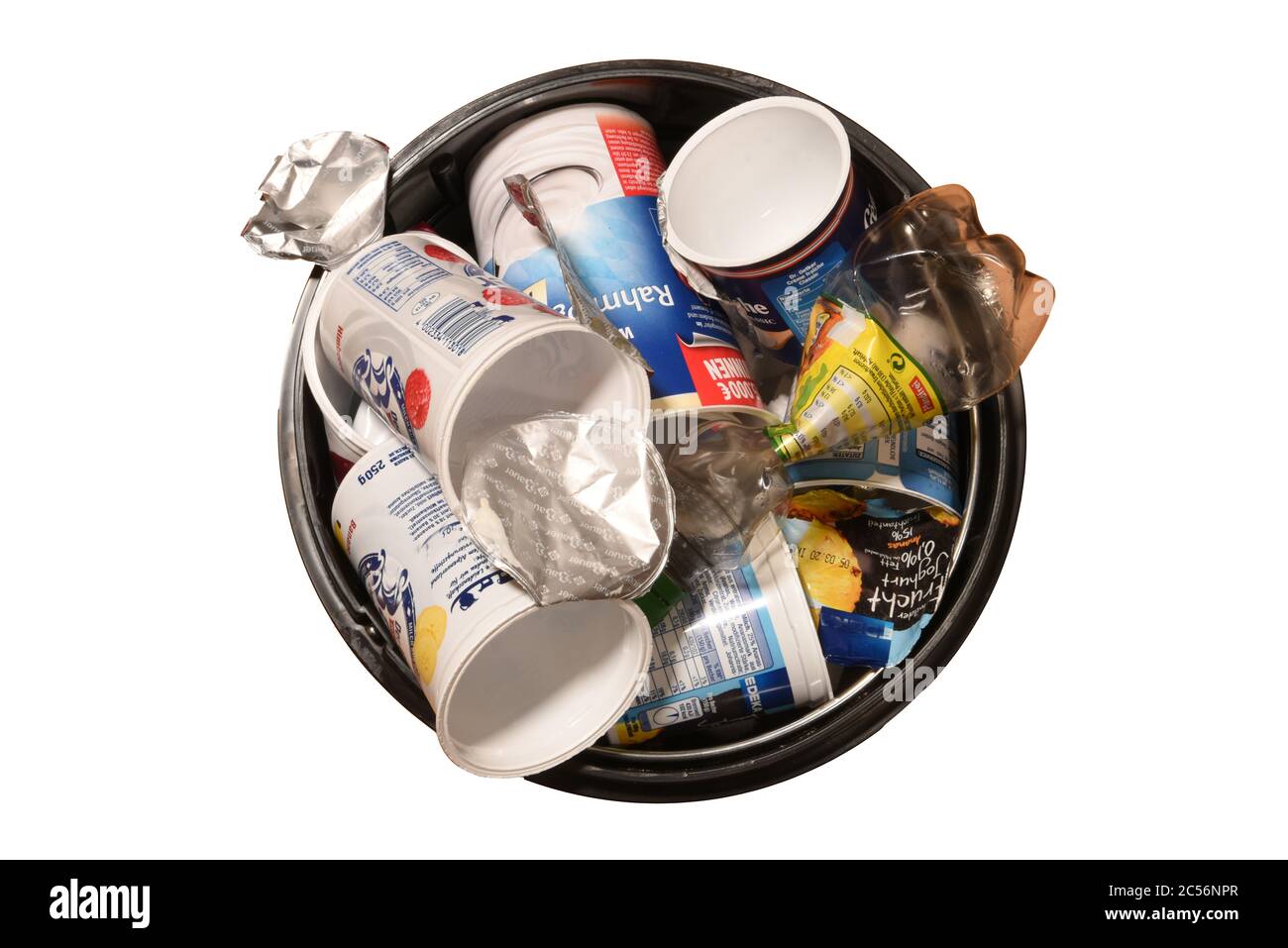 Waste, plastic waste, plastic cups, plastic containers, plastic bottles, trash cans Stock Photo