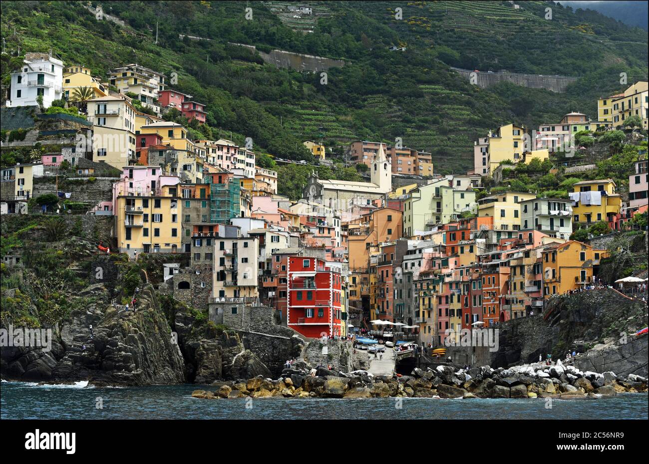 Europe, Italy, Liguria, Cinque Terre, Riomaggiore, colorful houses Stock Photo