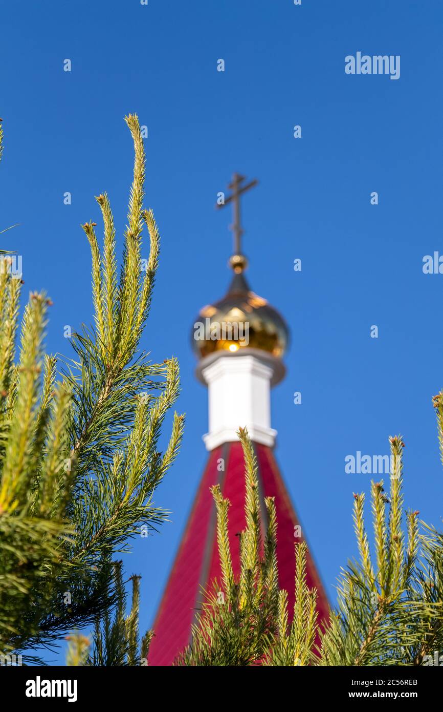 Golden cross on the dome of an Orthodox church close-up Stock Photo - Alamy