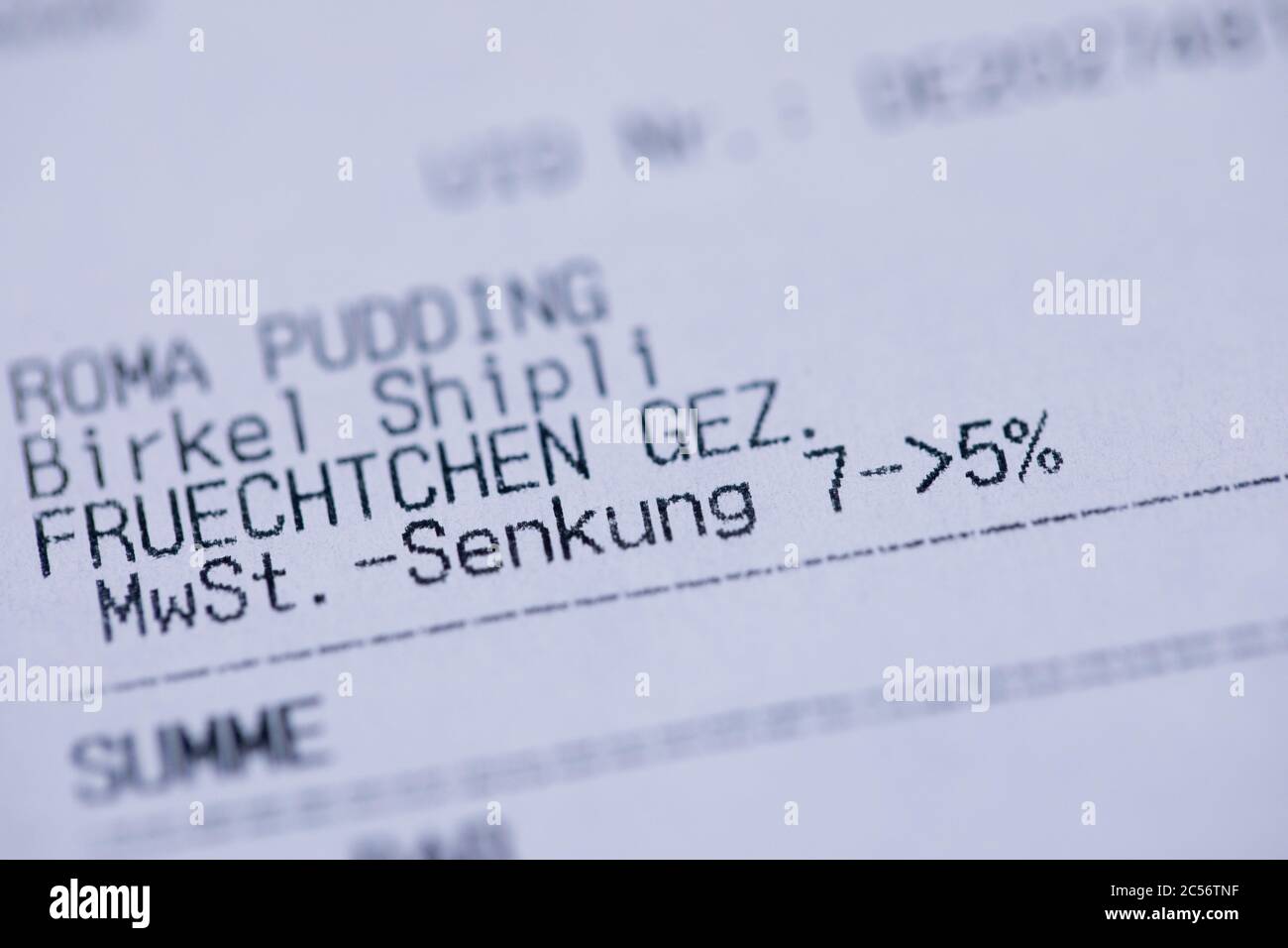 Cologne, Germany. 01st July, 2020. The VAT reduction from 7% to 5% is shown on a receipt in a Penny store. From 01.07.2020, only 16 instead of 19 percent VAT will be charged for half a year when shopping, the reduced rate will drop from 7 to 5 percent. With this, the German government wants to boost consumption again after the Corona crisis Credit: Rolf Vennenbernd/dpa/Alamy Live News Stock Photo
