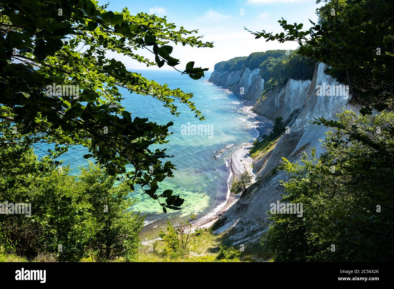 Panoramic view on the famous chalk cliff in the Jasmund national park on the german island of Rügen near the City of Sassnitz Stock Photo