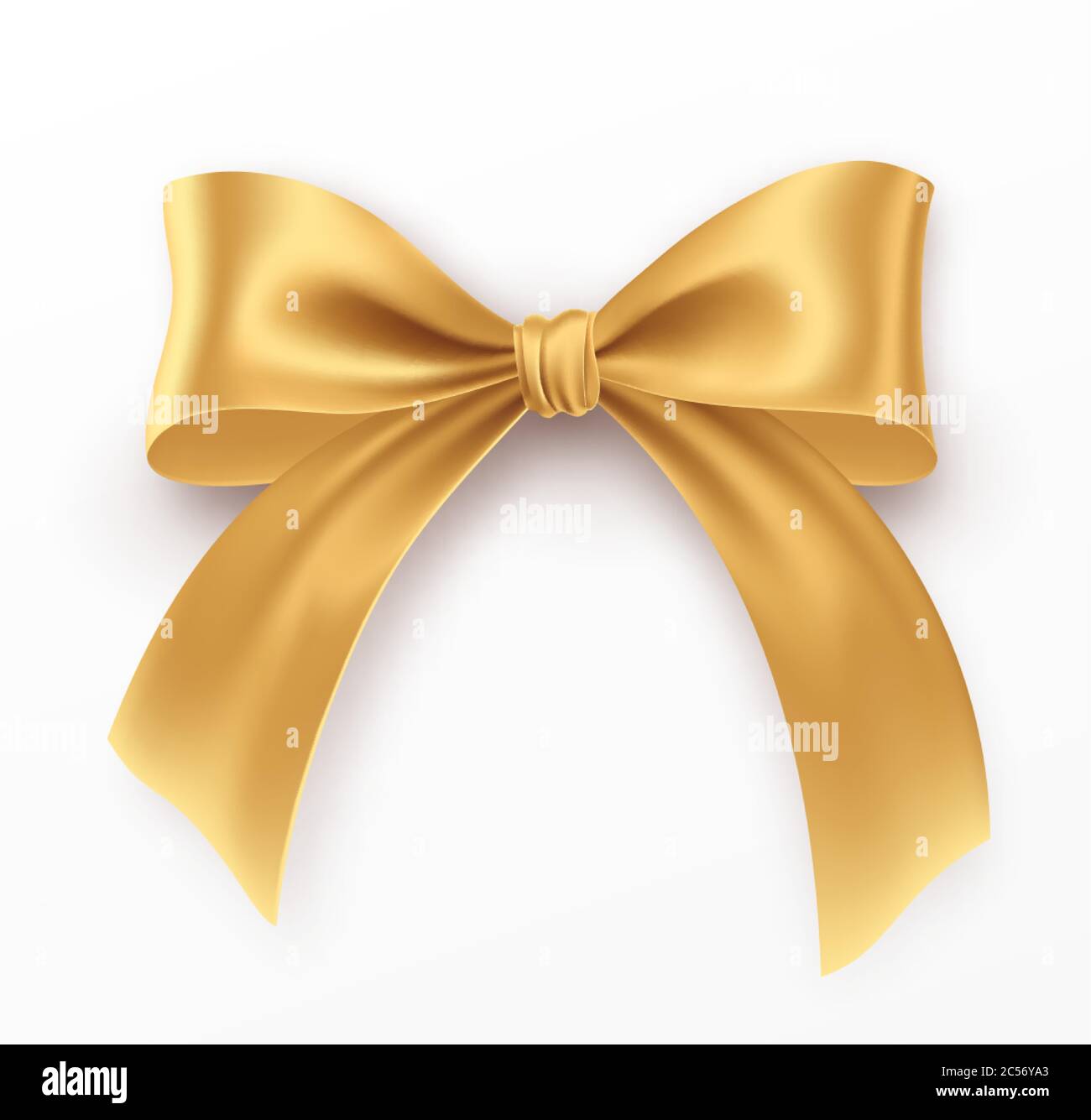 Golden Bow and Ribbon on white background. Realistic gold bow for