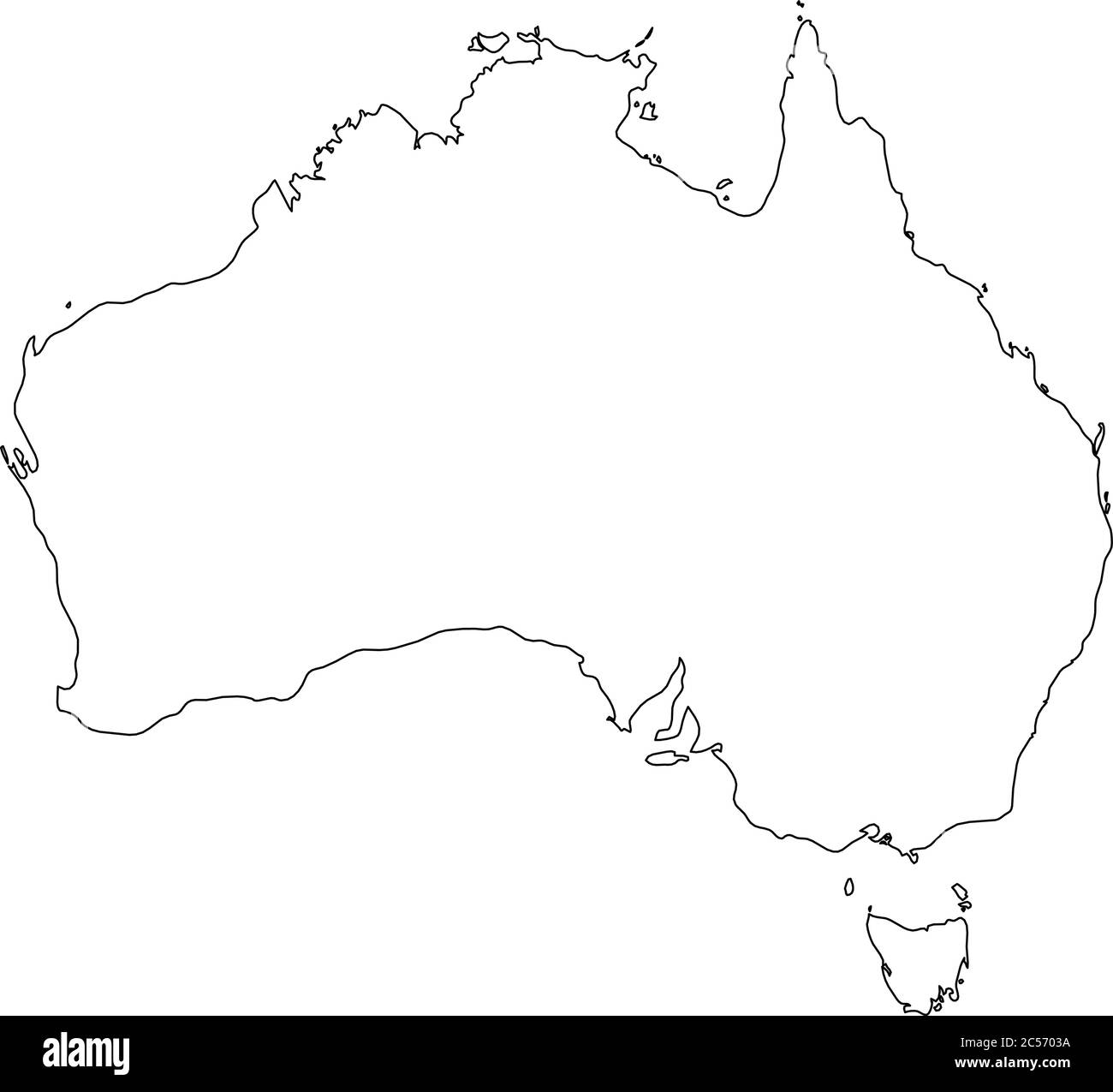Australia - solid black outline border map of country area. Simple flat
