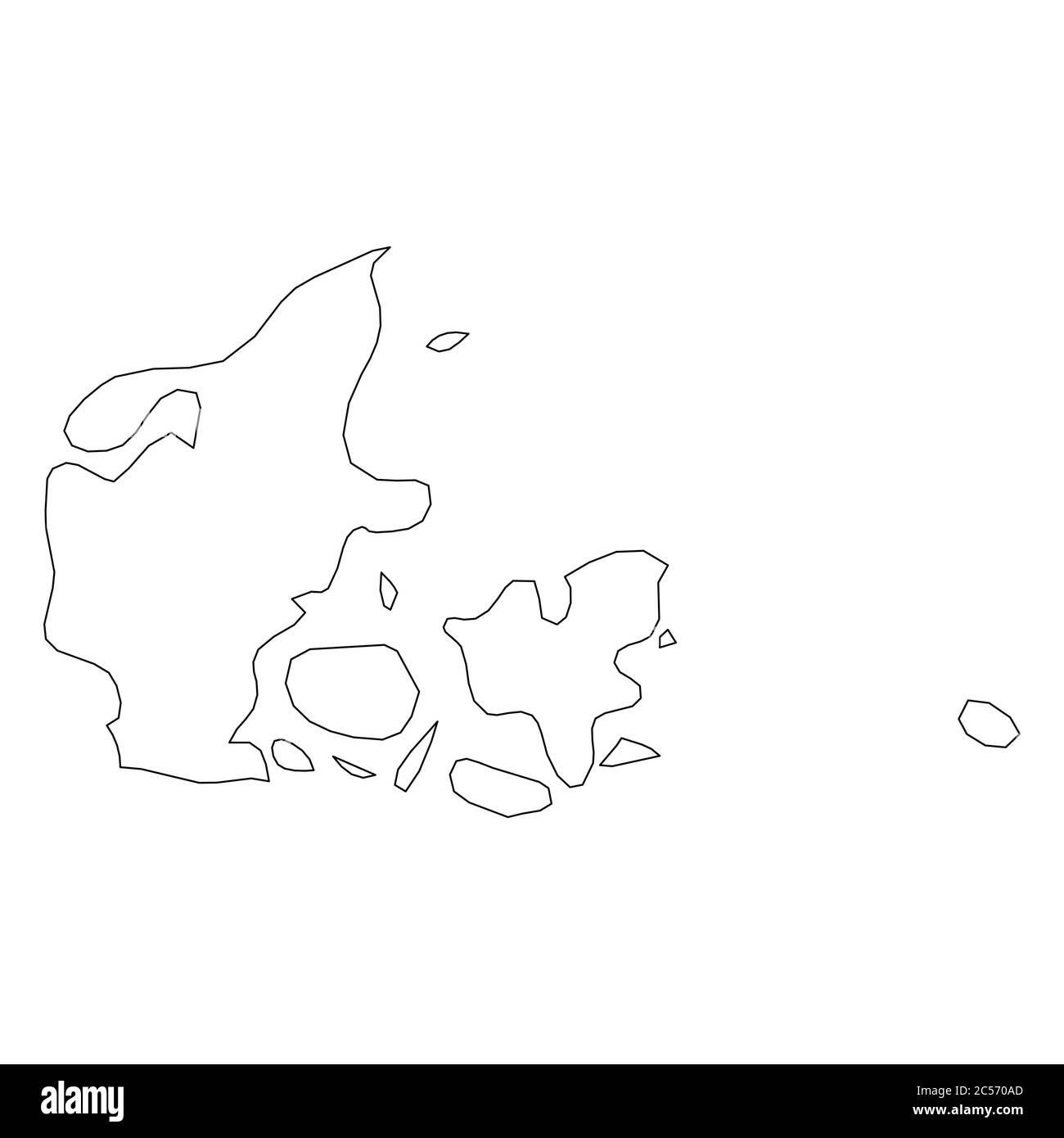 Denmark solid black outline border map of country area. Simple flat