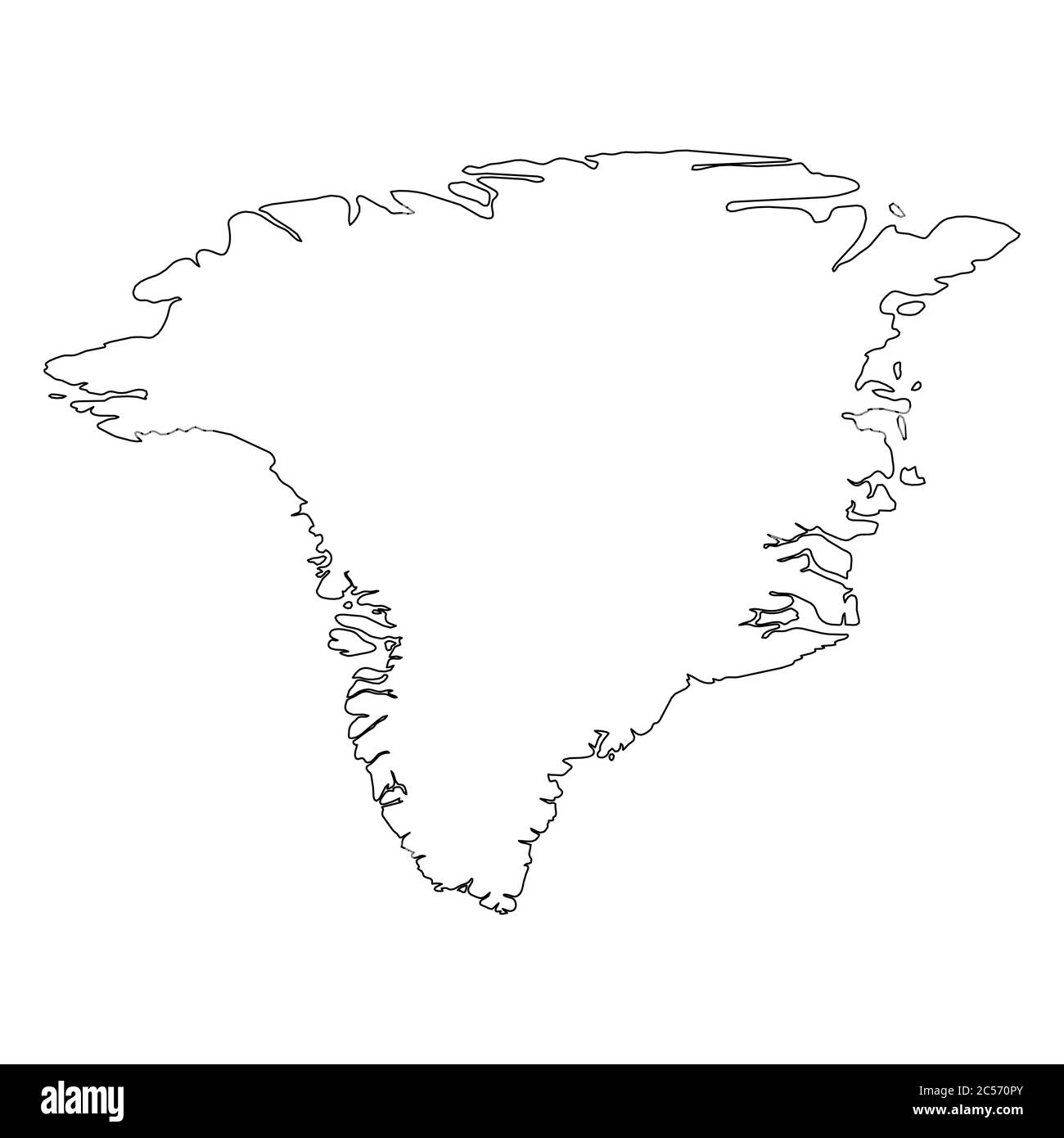 Greenland solid black outline border map of country area. Simple flat