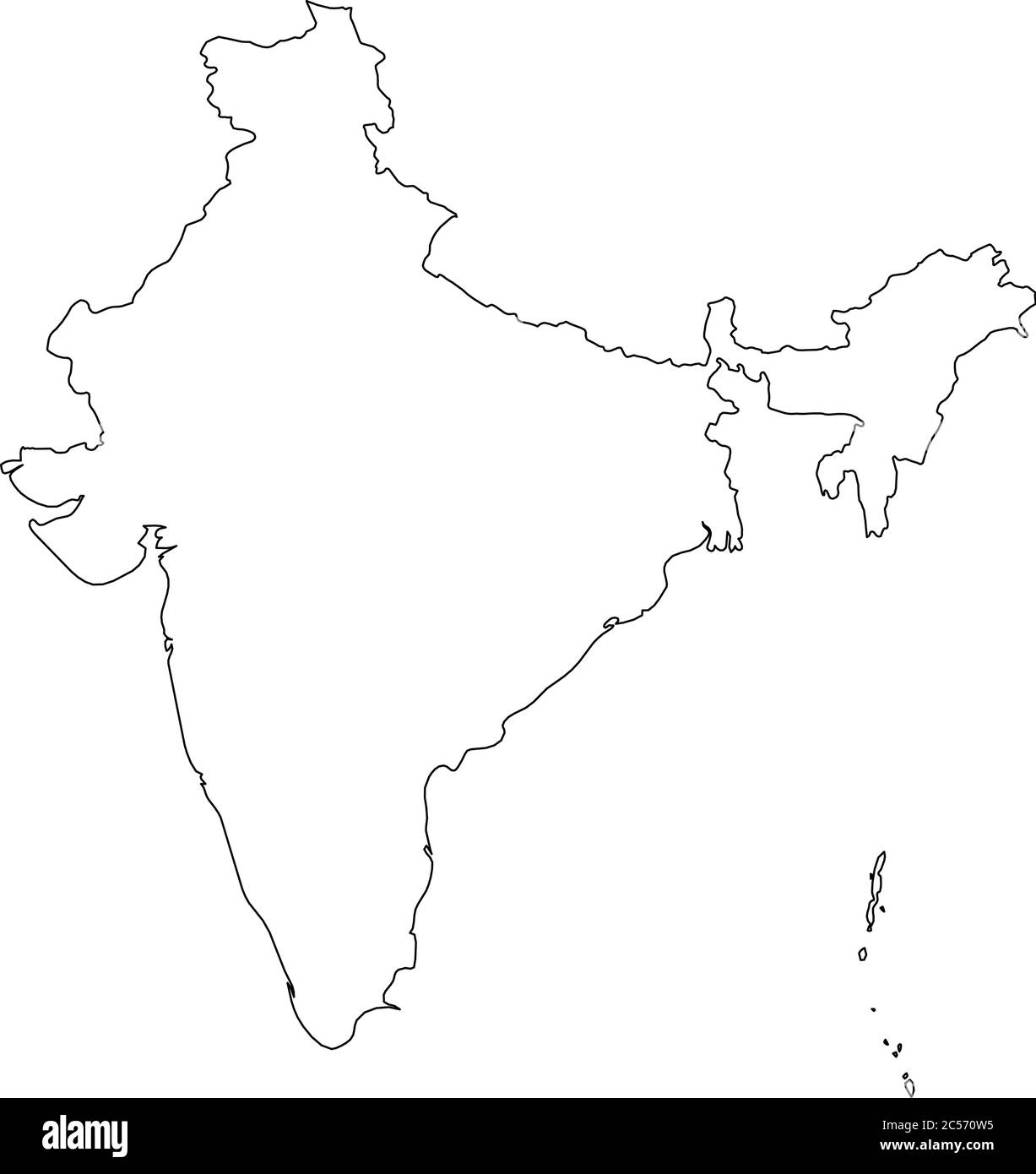 India - solid black outline border map of country area. Simple flat vector illustration. Stock Vector