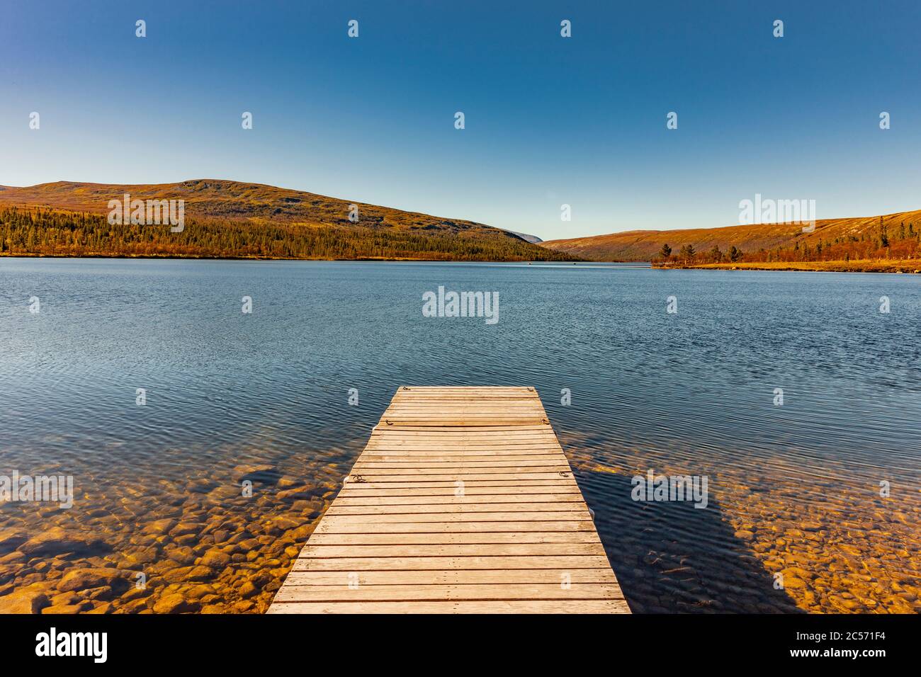 Jetty at Lake Grövelsjön in Dalarna in Sweden, Scandinavia Stock Photo