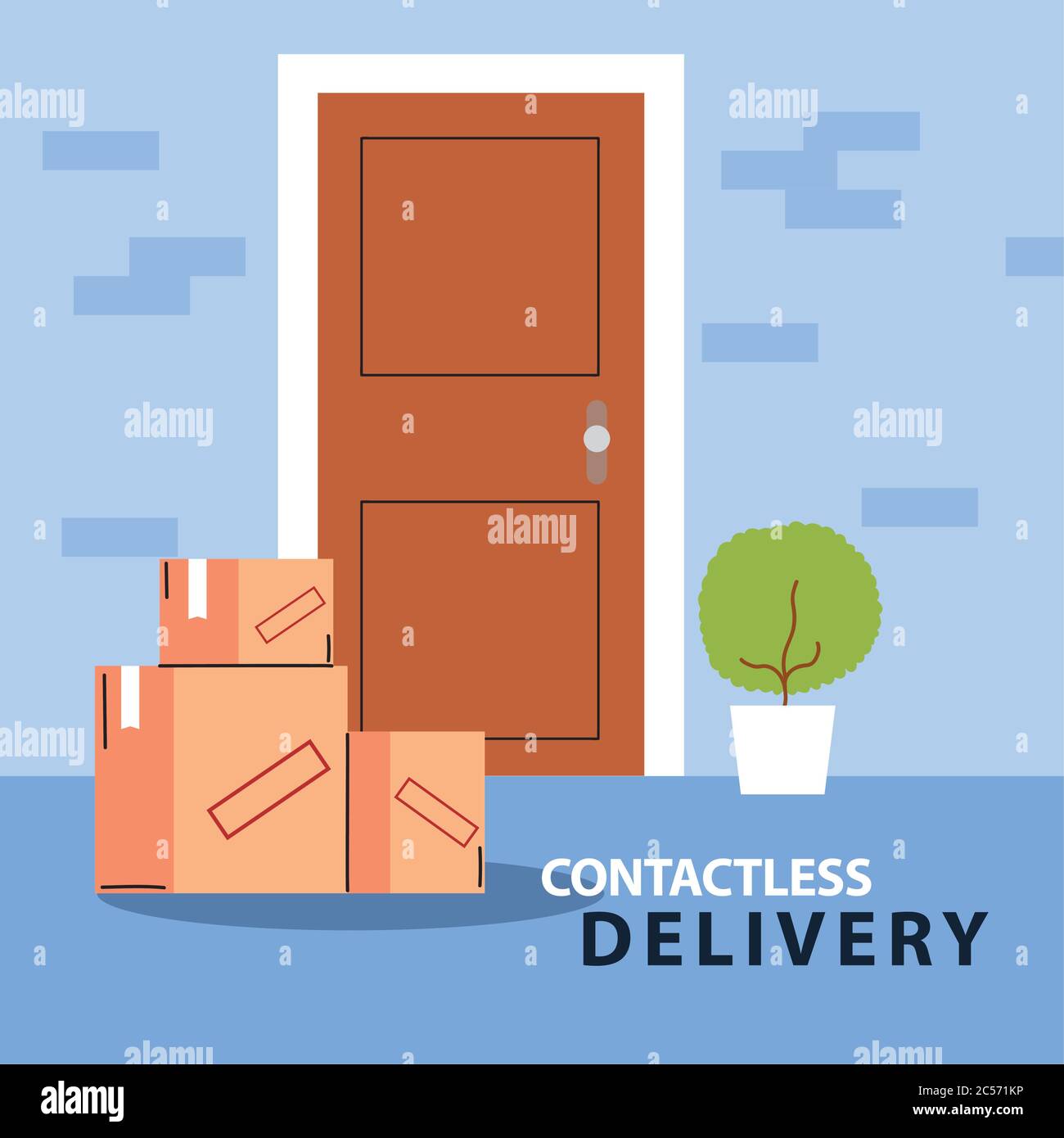 contactless delivery, boxes of purchases stand at the door vector
