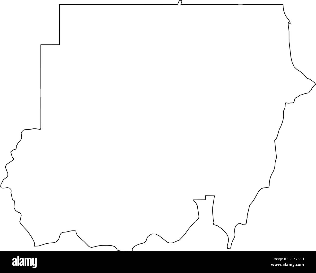 Sudan - solid black outline border map of country area. Simple flat ...