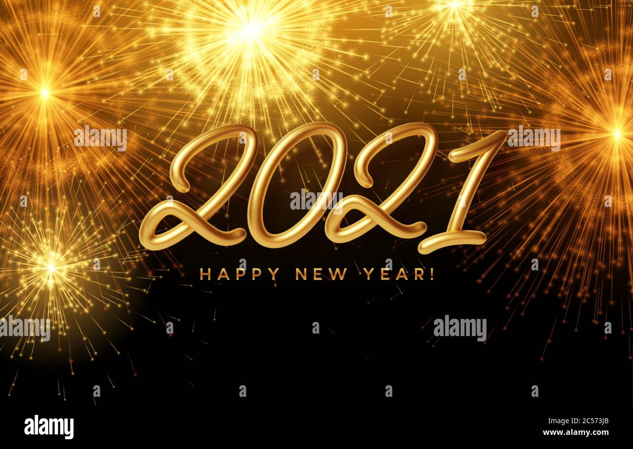 2021 Happy New Year golden shiny inscription on the background with ...