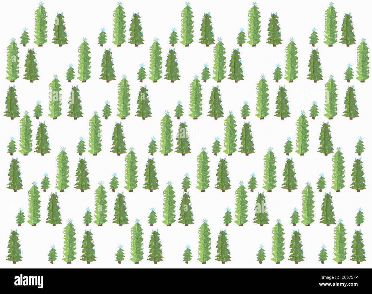 childs-drawing-green-christmas-tree-pattern-on-white-background-stock