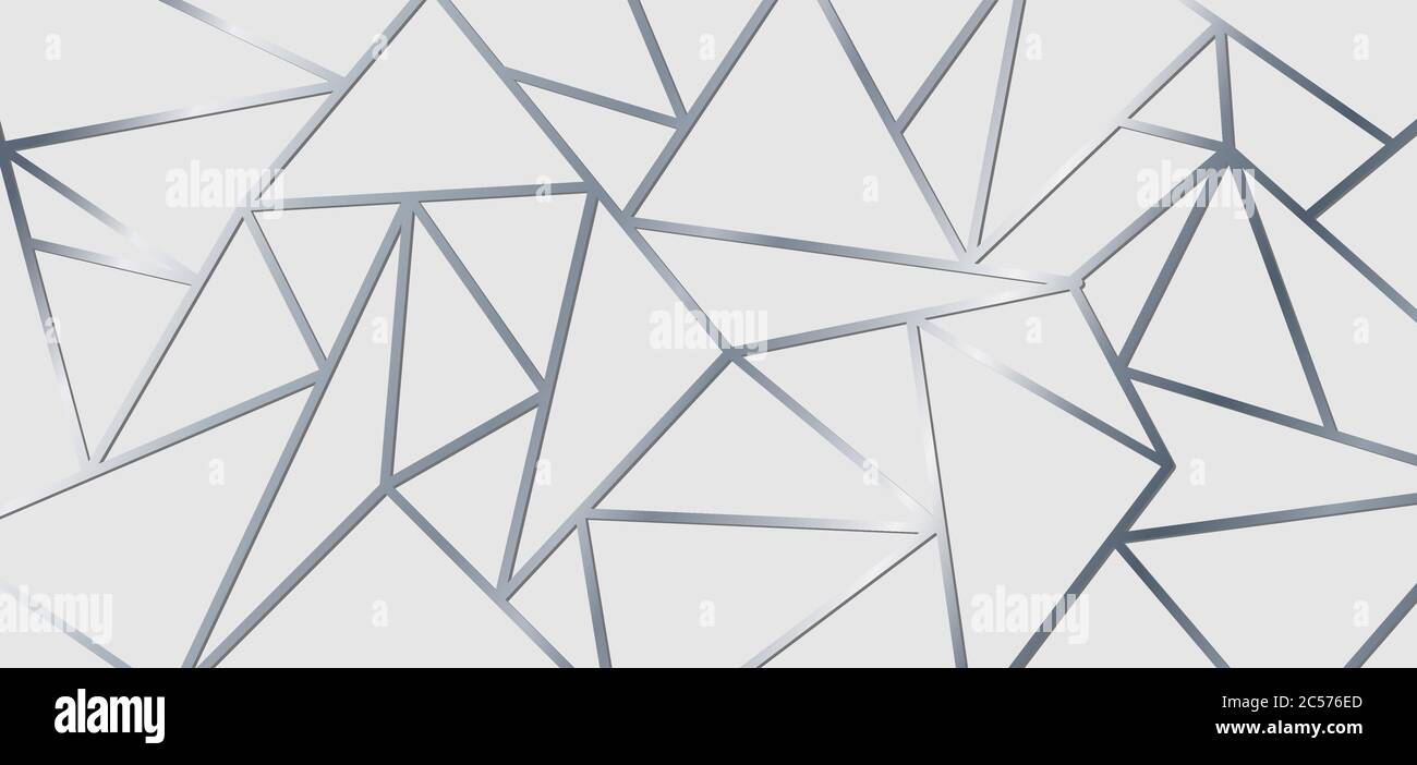 Abstract silver metallic join lines on white background. Geometric triangle gradient shape pattern. Luxury style. Vector illustration Stock Vector