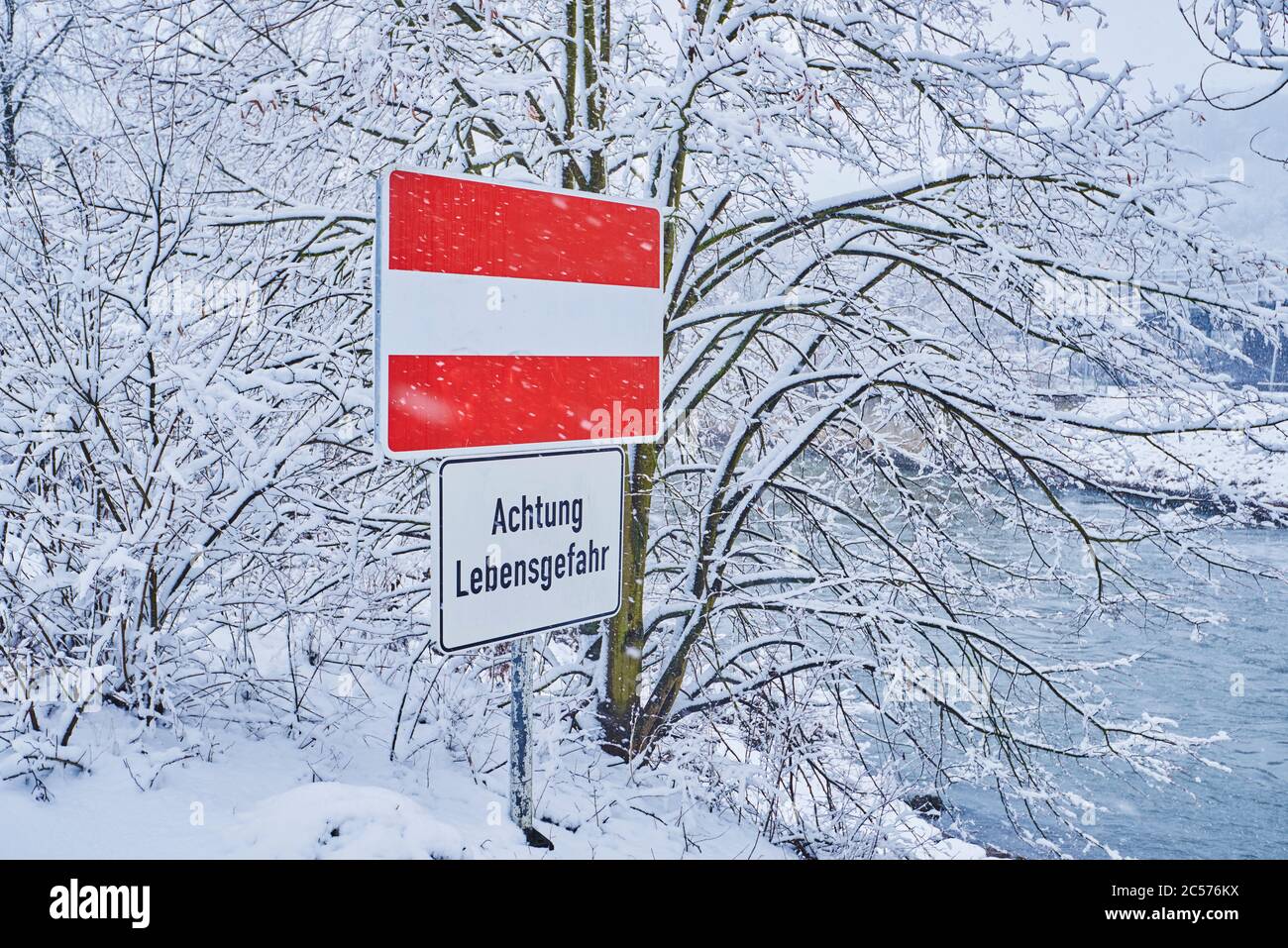 Information sign, shipping, winter, Regensburg, Bayern, Germany, Europa Stock Photo