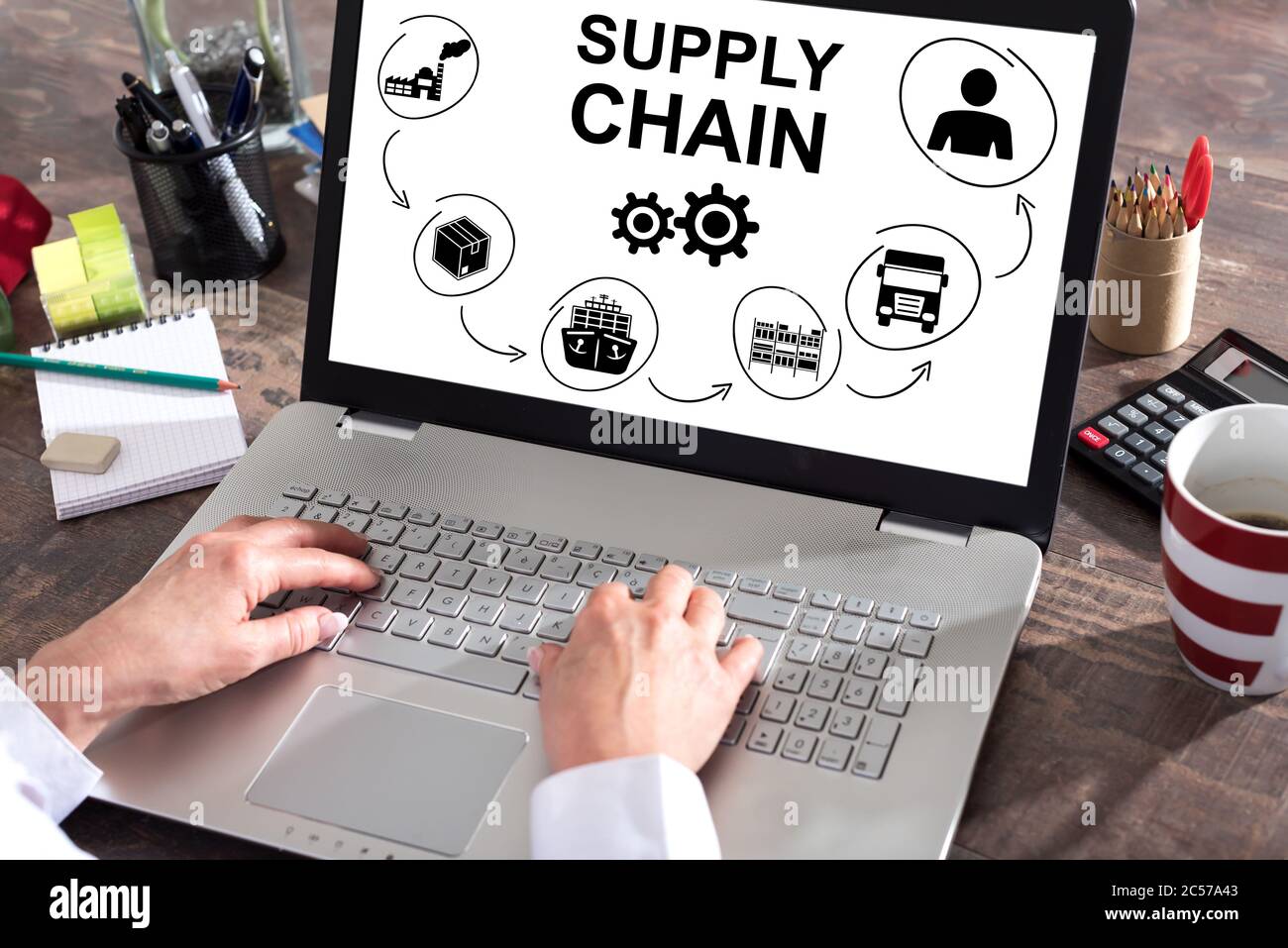 Supply chain concept shown on a laptop screen Stock Photo