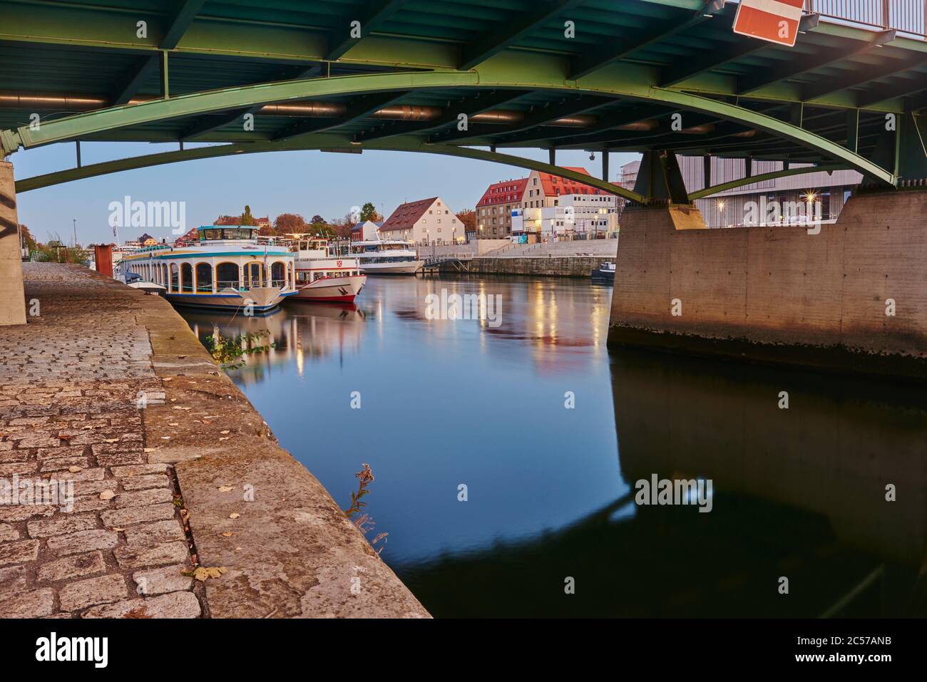 Old town, view from Jahninsel, Marc-Aurel-Ufer, autumn, Regensburg, Bayern, Germany, Europa Stock Photo