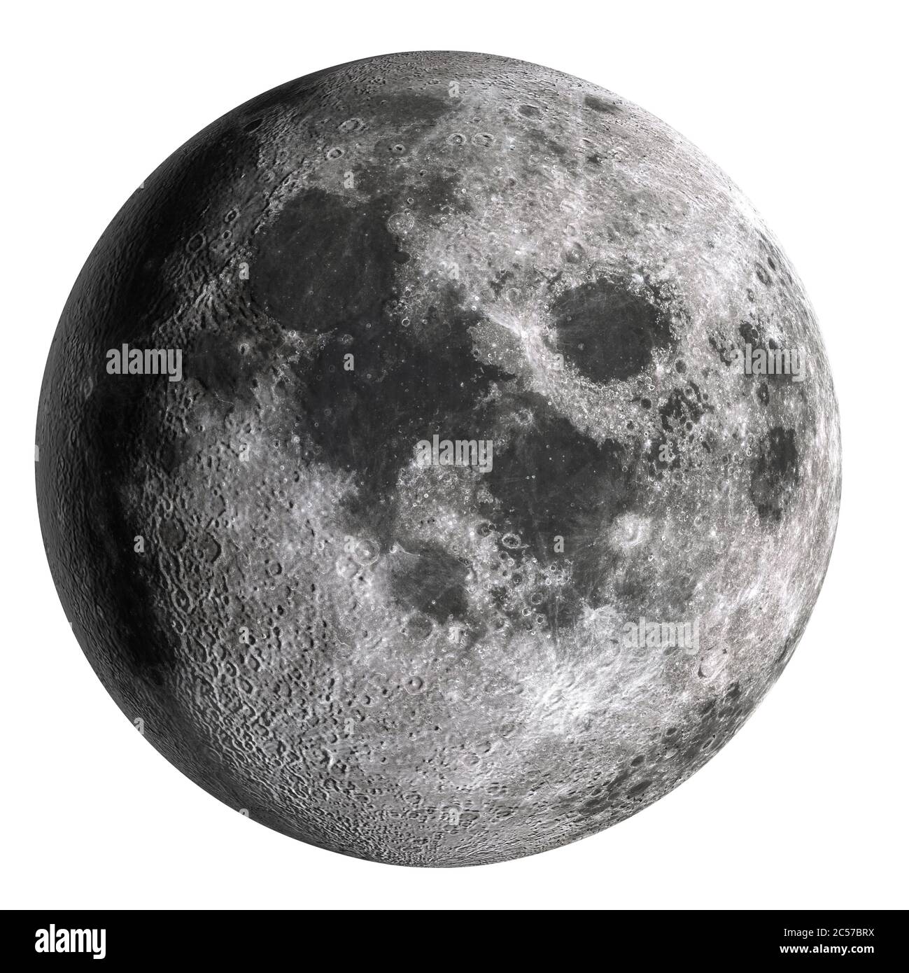 Full moon in high resolution isolated on white background. 3D rendering