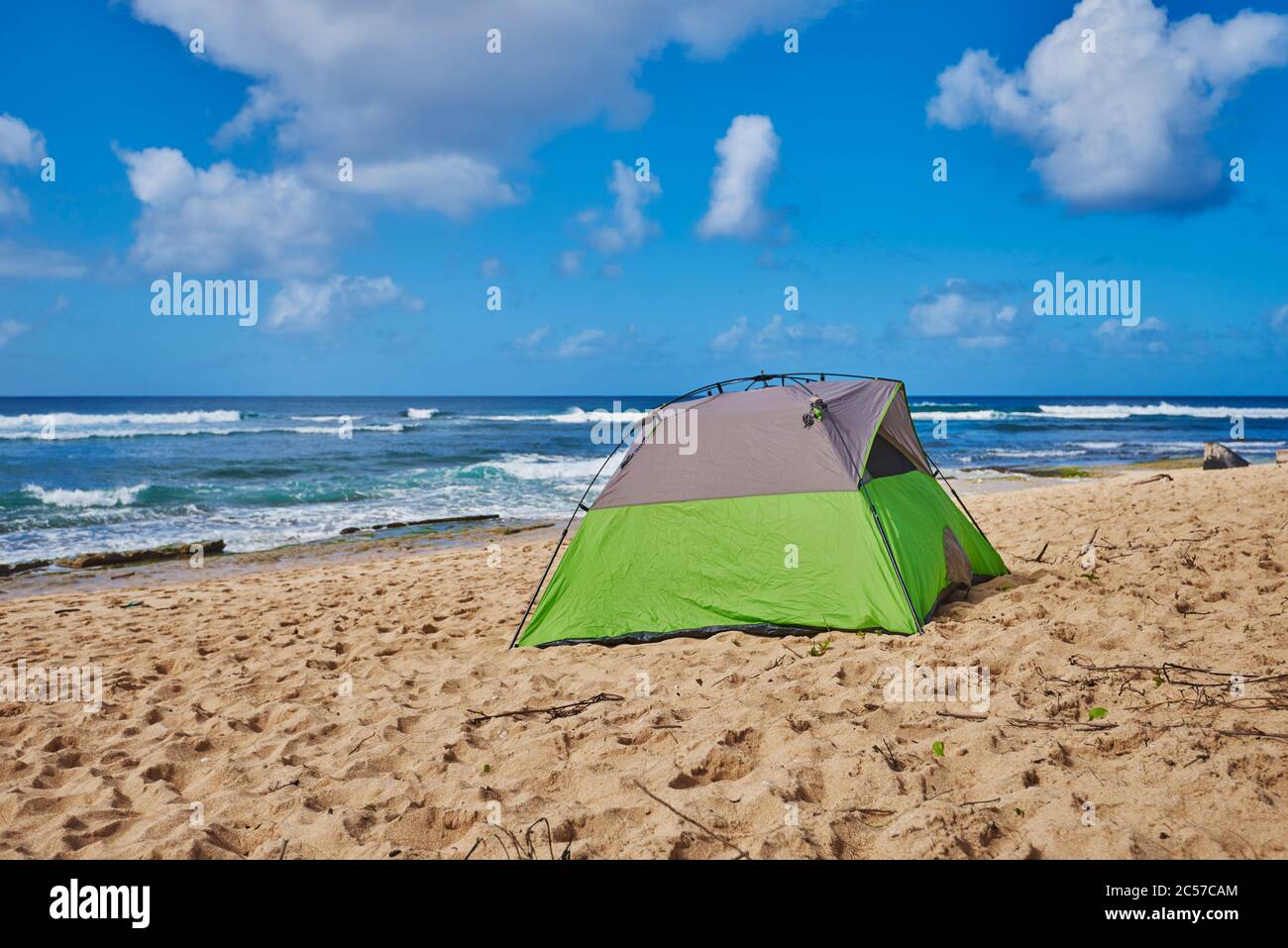 Camping tent on Sunset Beach on Oahu, North Coast, Oahu Island, Oahu