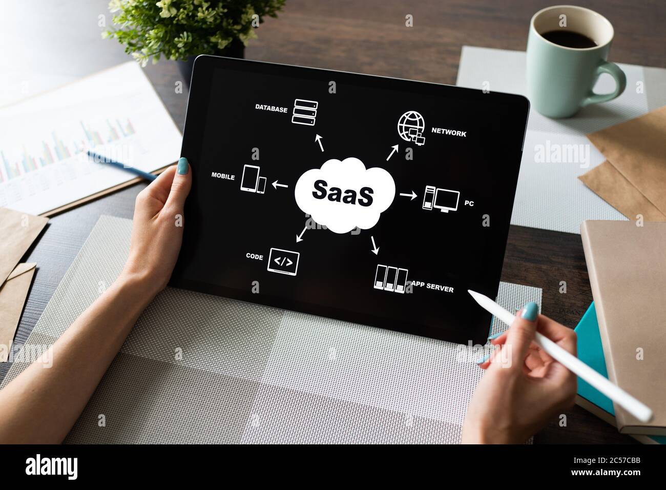 SaaS - software as a service. Internet and technology concept Stock Photo