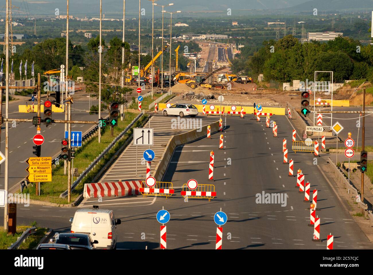 Sofia Bulgaria Ring Road motorway construction site and road works for the upgrading of the Bulgarian capital infrastructure as of June 2020 Stock Photo