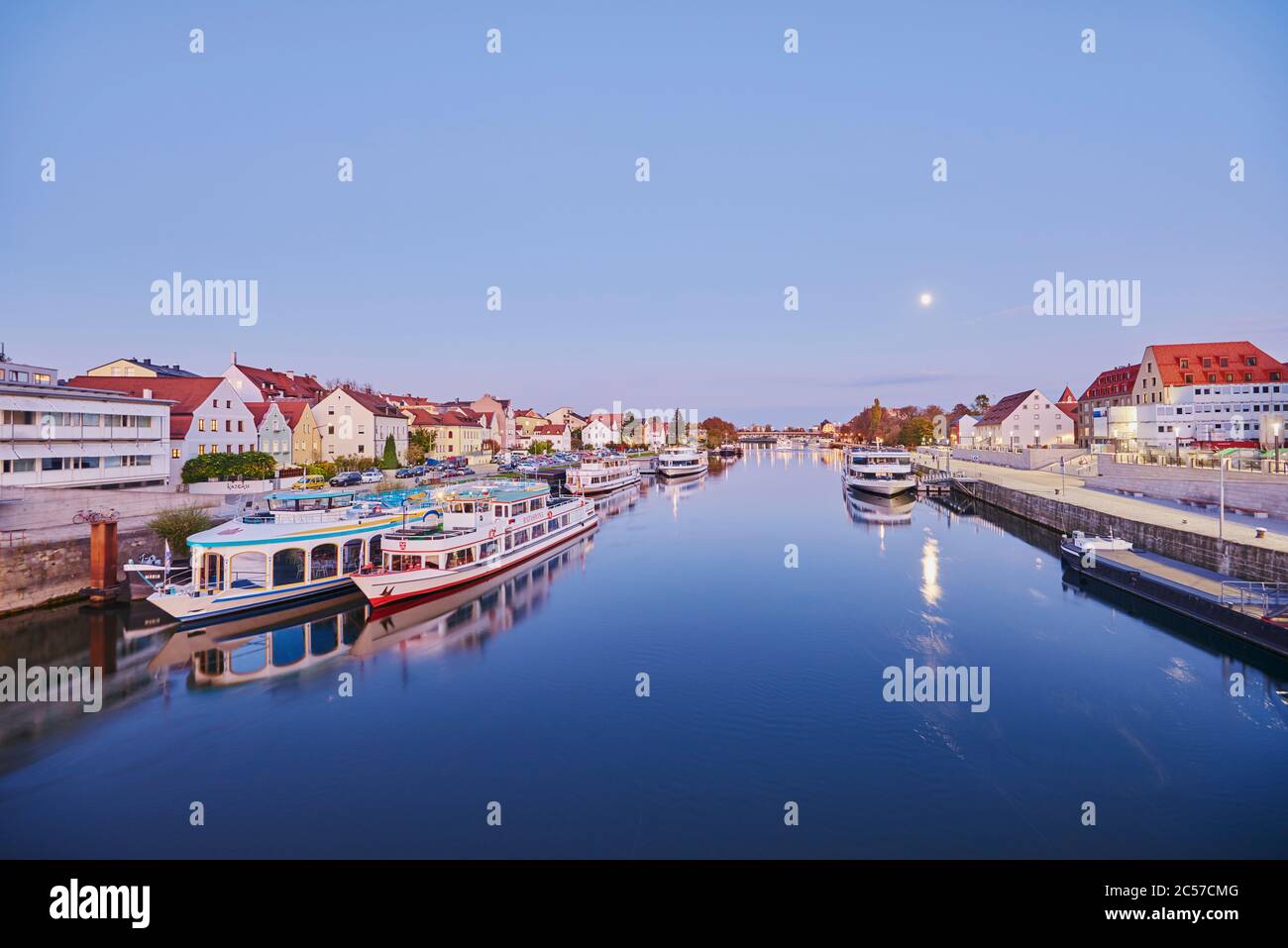 Old town, view from Jahninsel, Marc-Aurel-Ufer, autumn, Regensburg, Bayern, Germany, Europa Stock Photo