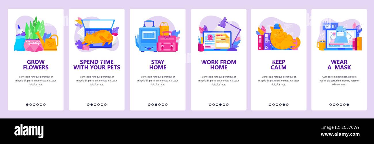 Coronavirus tips website and mobile app onboarding screens vector template Stock Vector