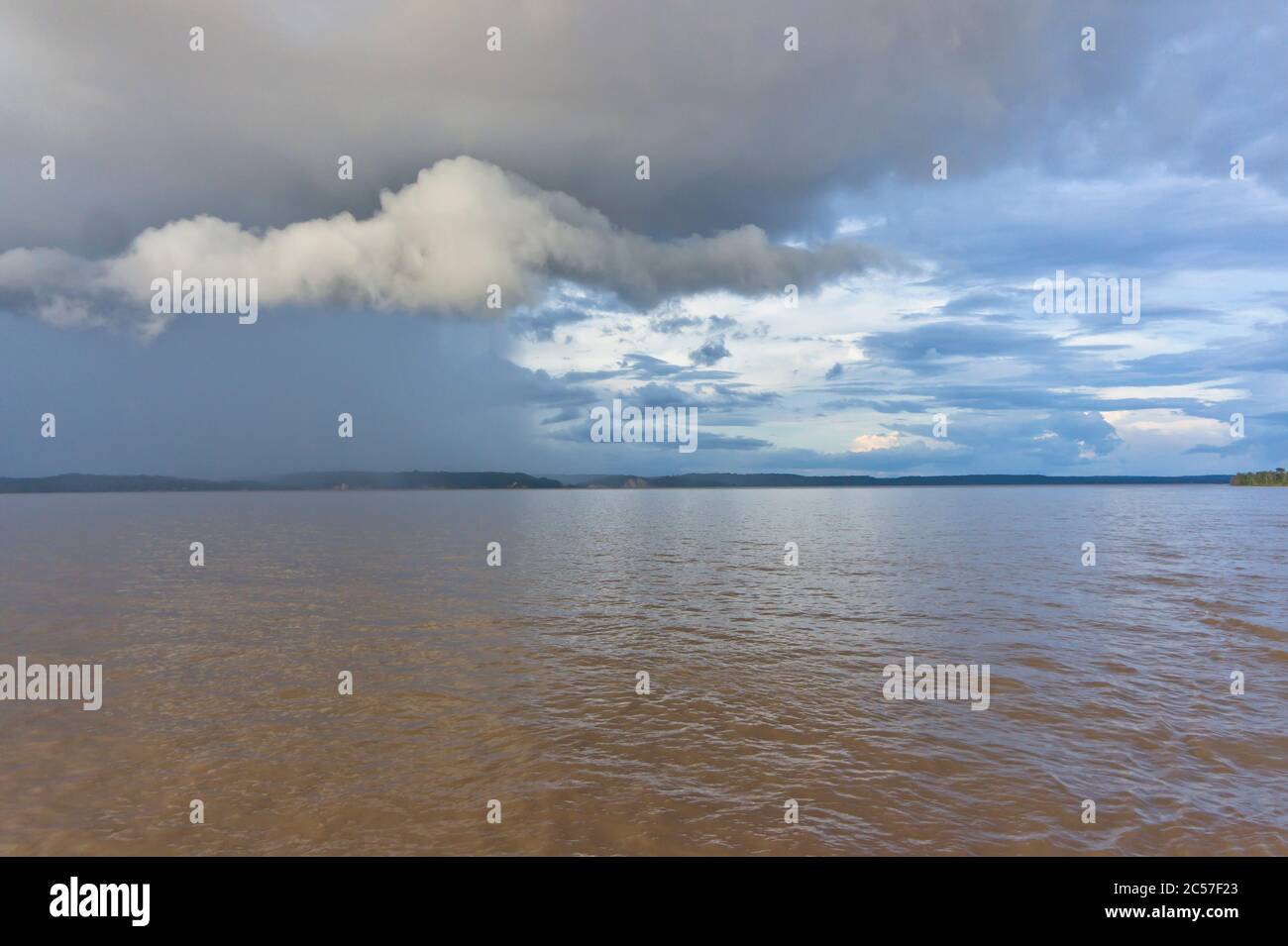 Amazon river Sunset view from a riverboat, Amazon before the storm, Stormy clouds, Amazon Basin, Brazil Stock Photo