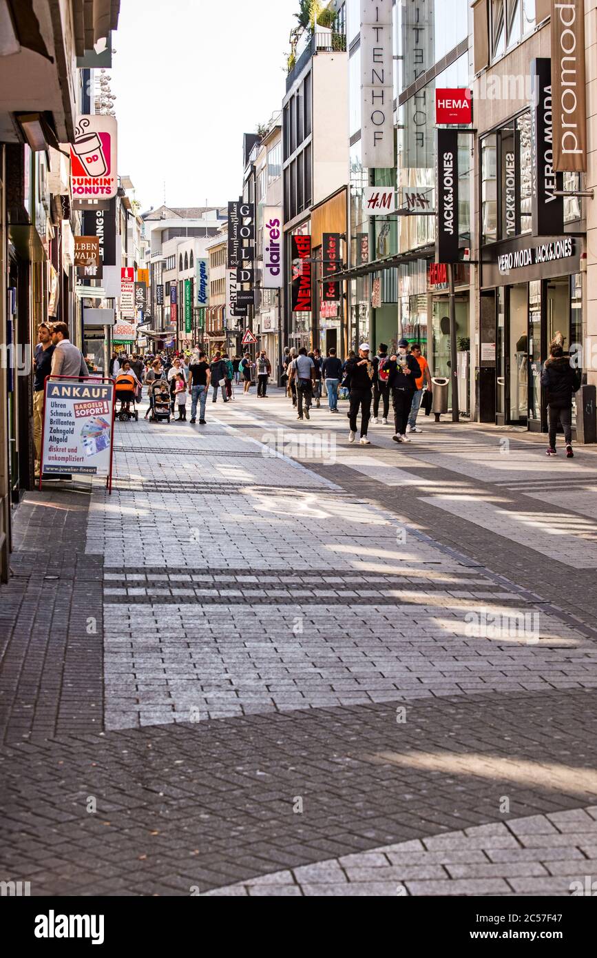 Shopping street in Cologne on the day when the first