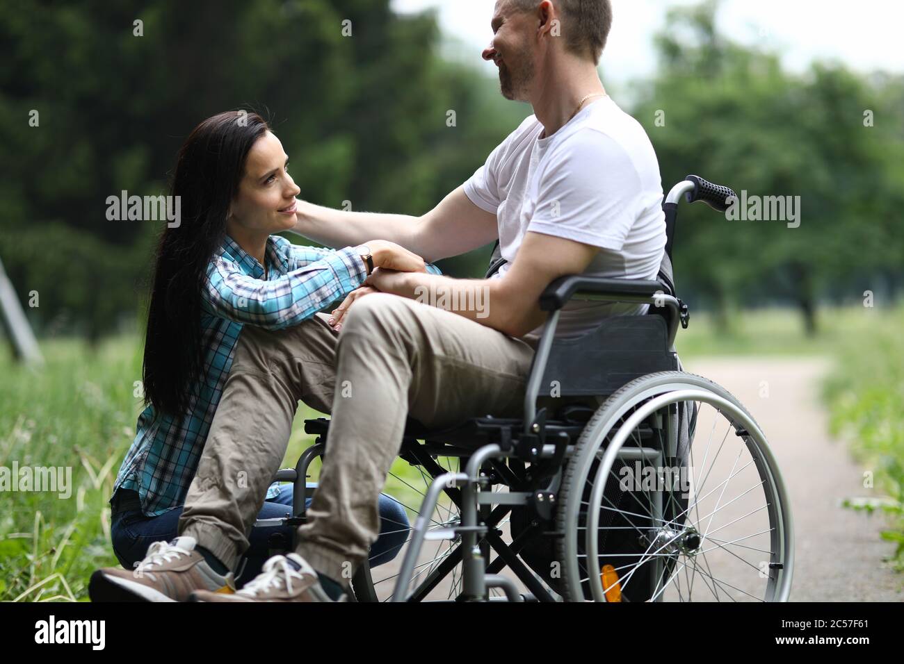 Middle aged male in wheelchair Stock Photo