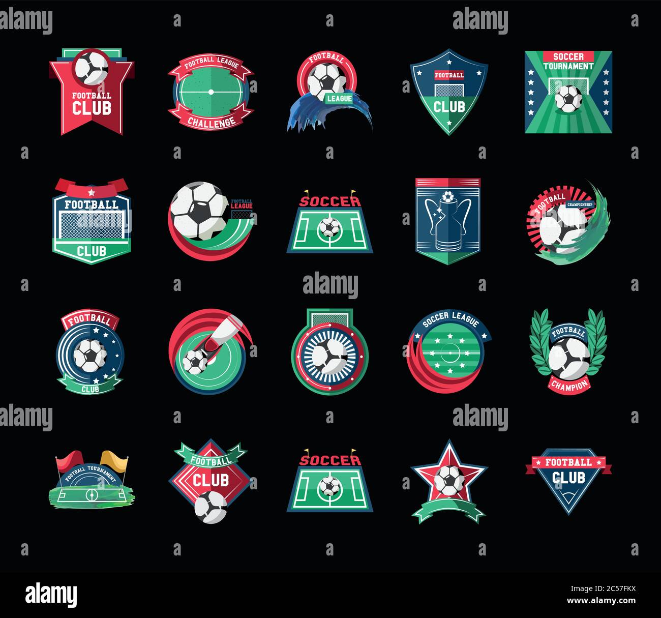 detailed style icon set design, Soccer football club cup league ...