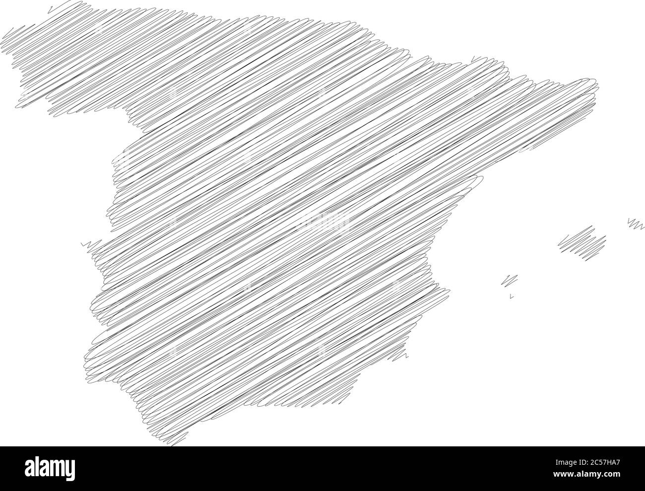 Spain - pencil scribble sketch silhouette map of country area with ...