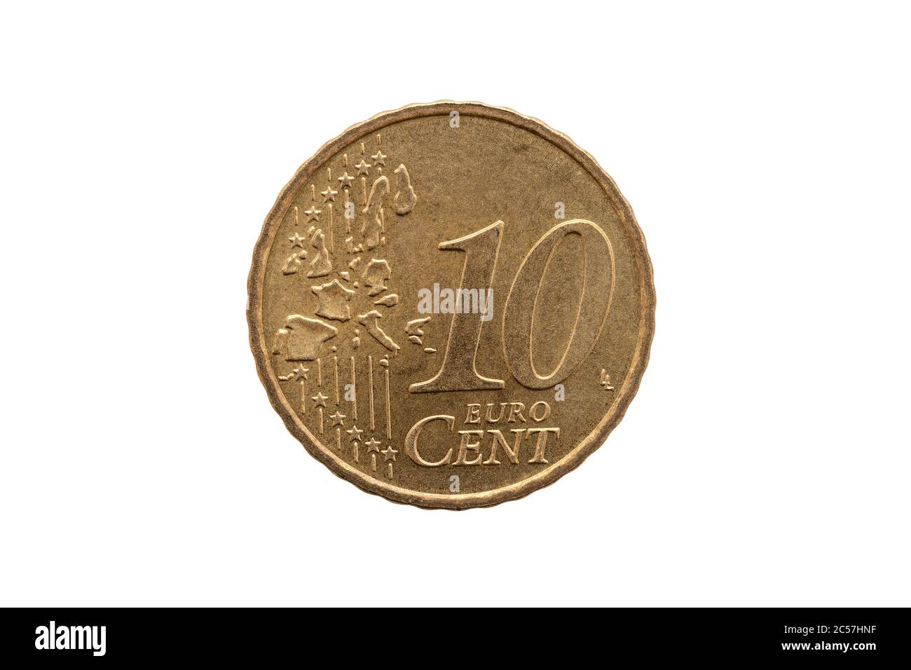 Ten cent euro coin of Germany dated 2002 cut out and isolated on a