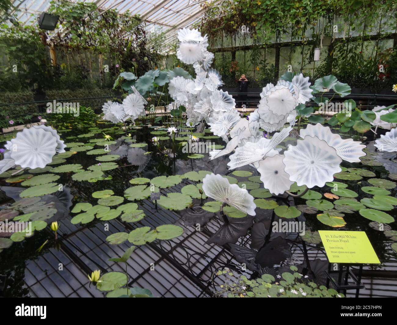 Dale Chihuly's Ethereal White Persian Pond sculpture in Kew Gardens, London, UK Stock Photo