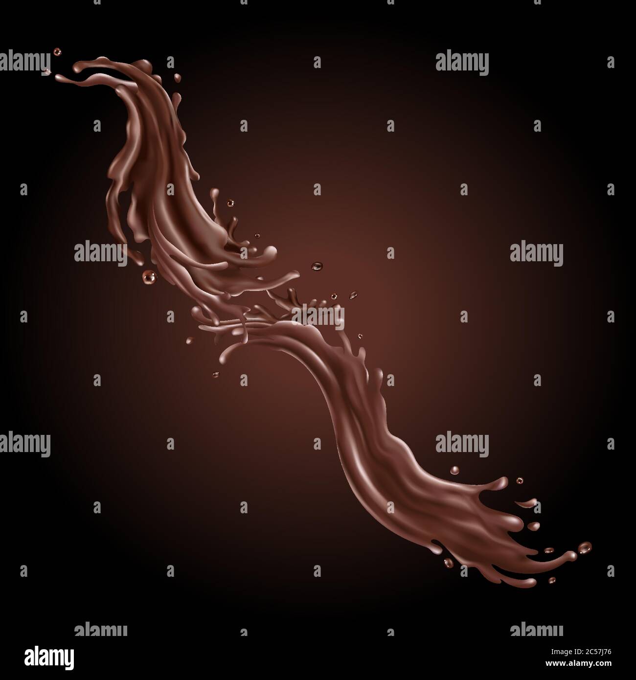 Liquid chocolate splashes on a dark background Stock Vector