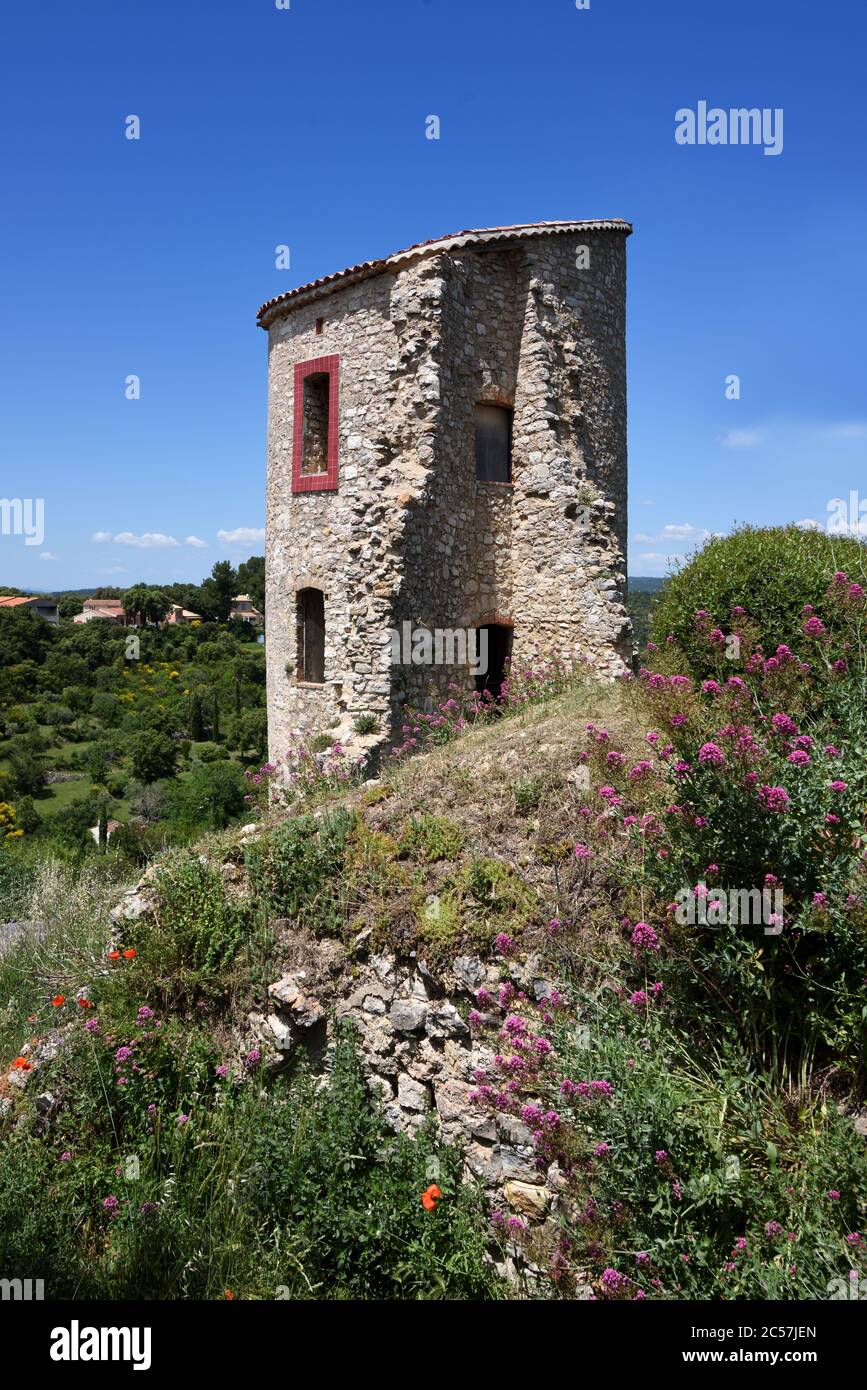 Ruined Stone Tower of Castle or Château de Pontevès or Ponteves Var Provence France Stock Photo