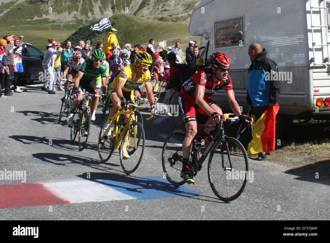 Thomas Voeckler and Cadel Evans during the Tour de France 2011, Stage18 cycling race, Pignerol (ITA) – Galibier-Serre Chevalier (200,5 Km) on July 21, 2011 in Col du Galibier, France - Photo Laurent Lairys / DPPI Stock Photo