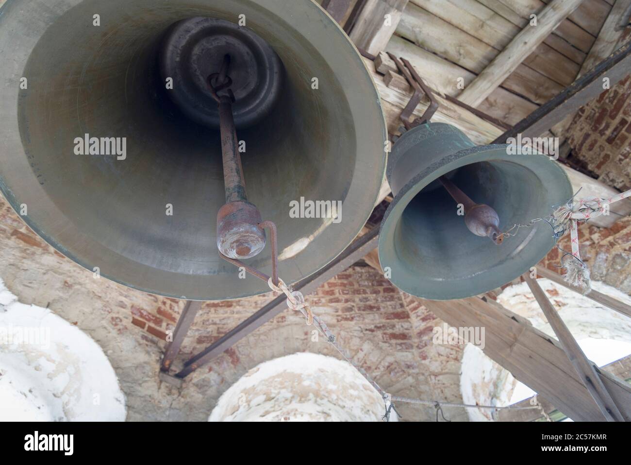 Hanging bells on the bell tower in the Church. Old Russian bells Stock ...