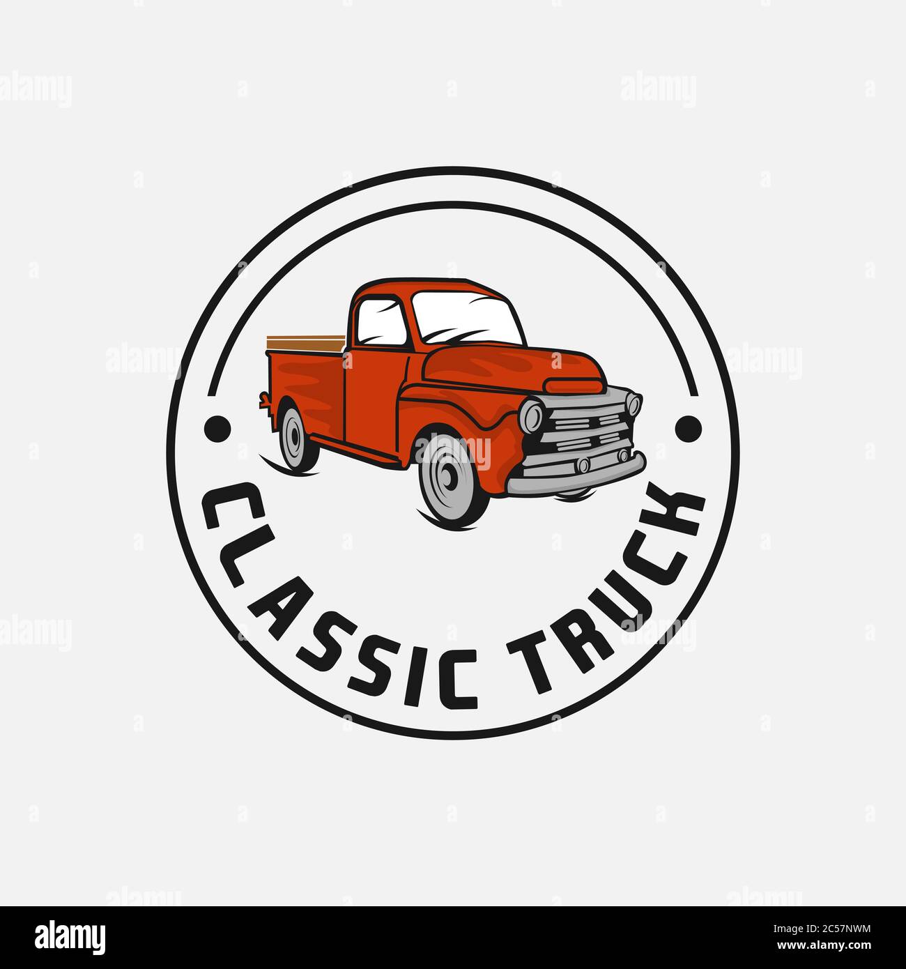 classic truck, Vintage farm food logo. Engraved logo. Vector illustration.EPS 10 Stock Vector