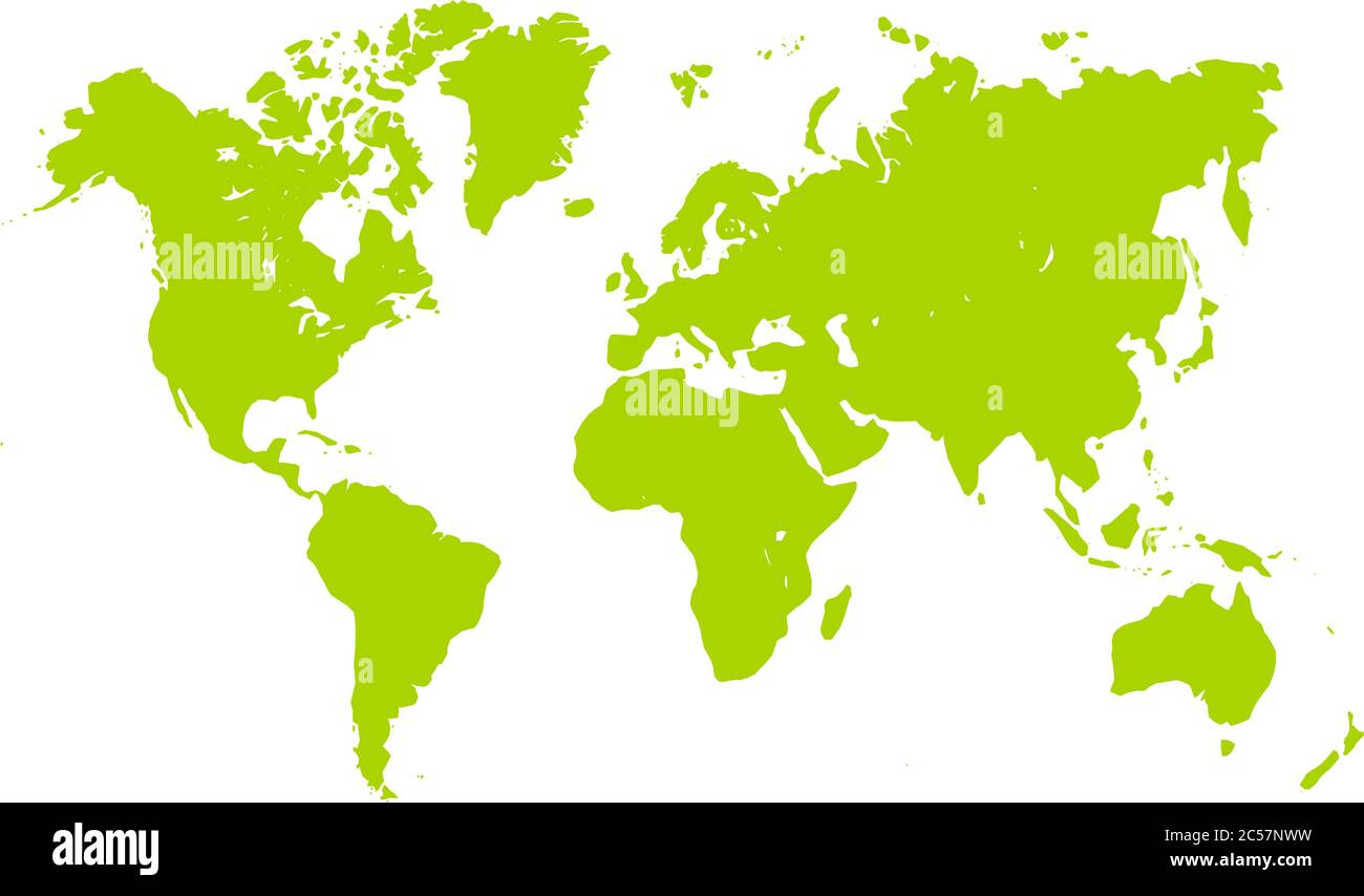 Vector map of World. Green silhouette on white background. Simplified