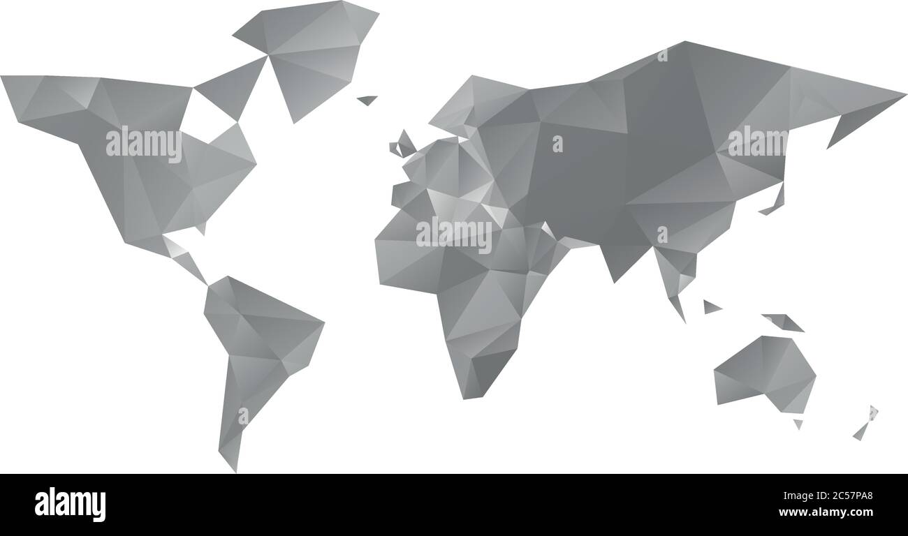 Low poly map of World in shades of grey. Vector illustration Stock ...