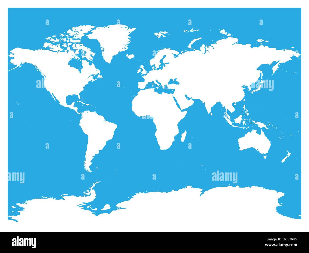 Map of World white vector silhouette. High detailed map on blue background. Stock Vector