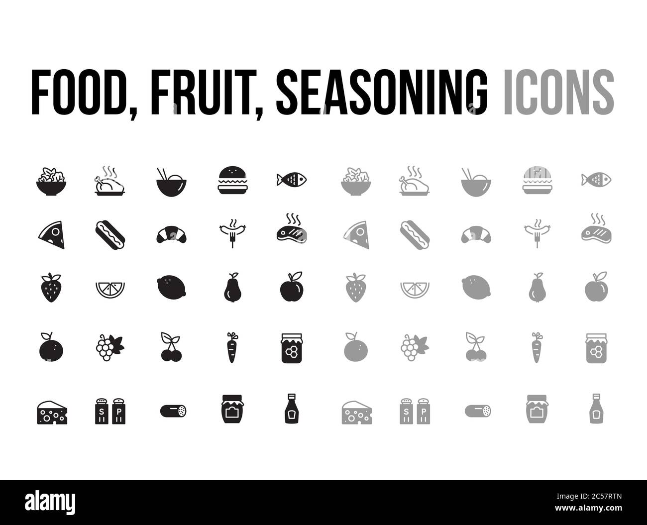 Food, fruit, seasoning vector icon collection - app and mobile web responsive Stock Vector