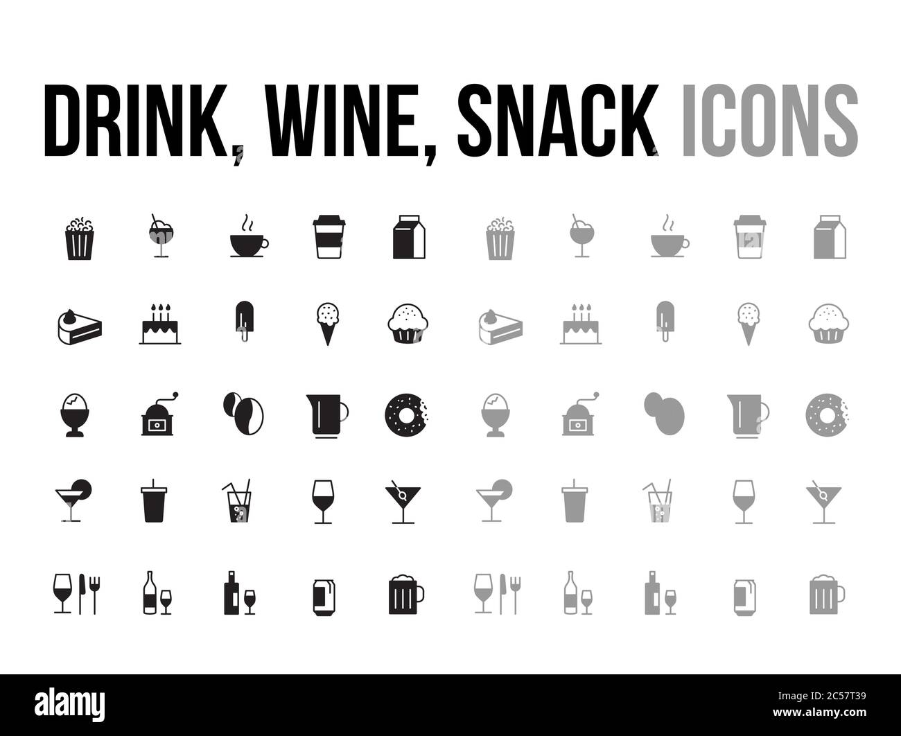Drink, wine, snack  vector icon collection - app and mobile web responsive Stock Vector