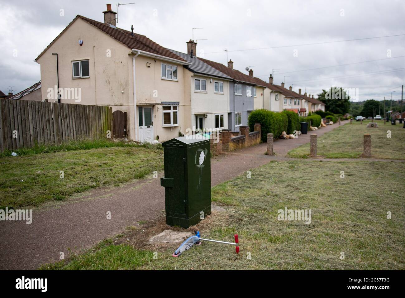 Bowhill Grove in Leicester where the localised lockdown boundary cuts through. A local lockdown has been imposed following a spike in coronavirus cases in the city. Stock Photo