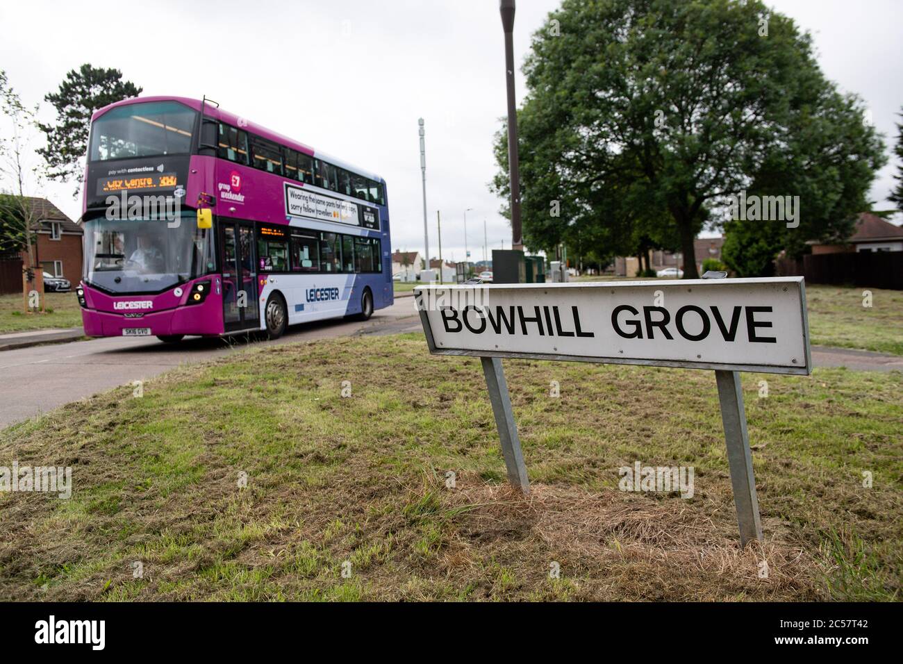 Bowhill Grove in Leicester where the localised lockdown boundary cuts through. A local lockdown has been imposed following a spike in coronavirus cases in the city. Stock Photo