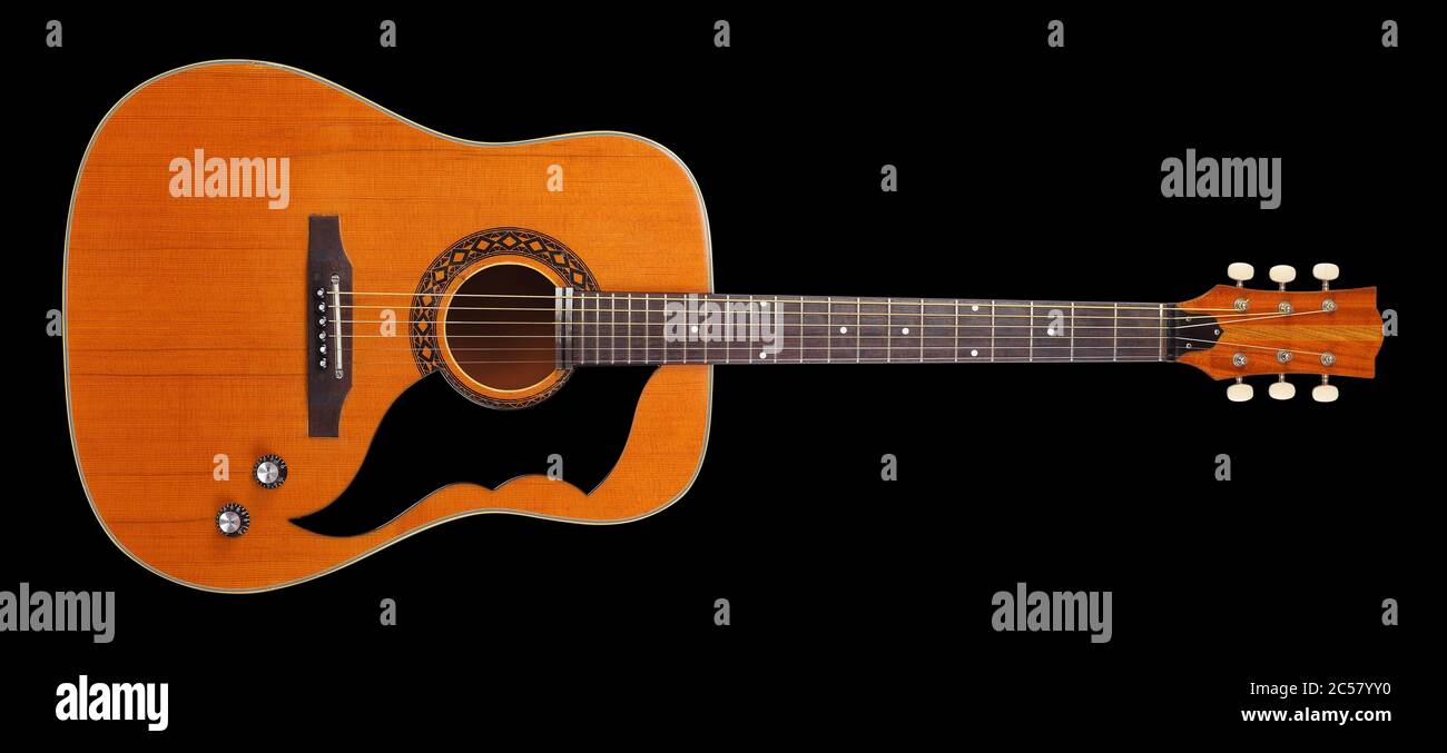 Musical instrument - Front view very rare vintage acoustic guitar folk  country isolated on a black background Stock Photo - Alamy